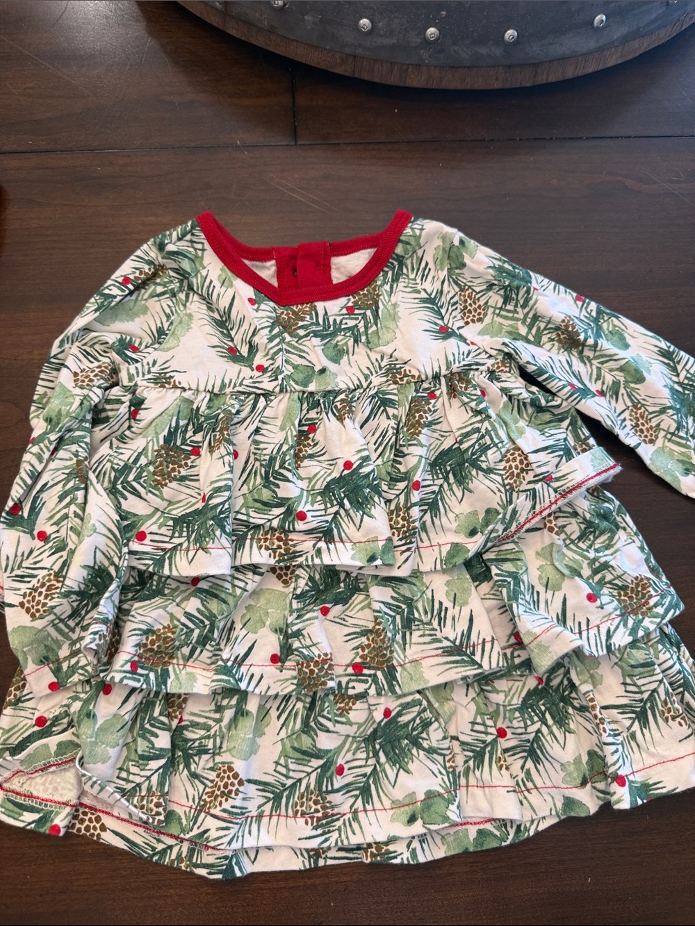 Burt's Bees Baby Green Pinecone Print Ruffle Play Set with Red Trim